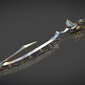 Decorative Sword With Ornate Metallic Carvings And Intricate Details On Hilt And Blade