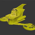 Red Bat Wing Designed Flying Car with Person Inside and White Rotors