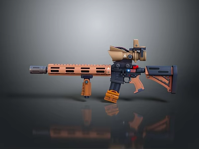Modern Tactical Rifle With Orange Black Handguard And Tactical Scope Grip 3d model