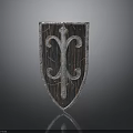 Detailed Medieval Shield Featuring Ornate Metal Border And Wooden Texture on Dark Background