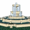 Elegant Multi Tiered Water Fountain With White Stone Base And Flowing Water On Green Lawn