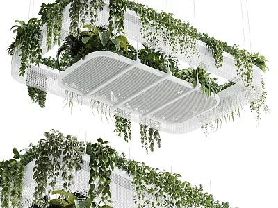 Modern Indoor Hanging Basket Plants With Lush Greenery And Metal Mesh Design For Home Decor 3d model
