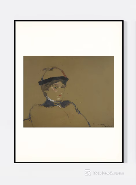 Vintage Portrait Painting of a Woman Wearing Hat with Brown Background and Sketch Style 3d model 