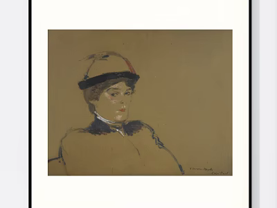 Vintage Portrait Painting of a Woman Wearing Hat with Brown Background and Sketch Style 3d model