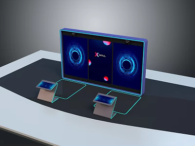 Interactive Display System With Large Screen Blue Interface Circular Patterns And Small Touchpads 3d model