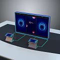 Interactive Display System With Large Screen Blue Interface Circular Patterns And Small Touchpads 3d model