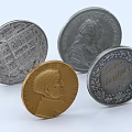 Decorative Ornaments Set With Silver Gold Coins Featuring Architecture Portraits And Inscriptions