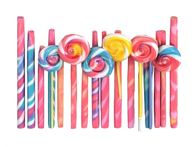 Colorful Assorted Lollipops With Swirled And Striped Designs In Various Bright Hues 3d model