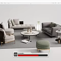 Modern Sofa And Coffee Table Set With Ottoman Floor Lamp And Throw Pillows 3d model