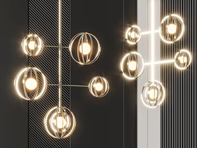 Stylish Modern Glass Globe Chandelier With Hanging Spheres And Warm Illumination 3d model