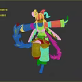 Anime Style Fantasy Character With Twin Ponytails Horns Blue Black Outfit And Flame Effects