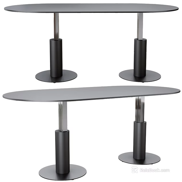 Modern Dining Table With Sleek Black Tabletop And Sturdy Metal Support Legs Design 3d model 