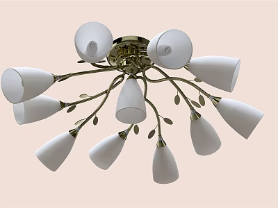 Elegant Branch Like Chandelier With Multiple White Shades And Metal Frame 3d model