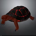 Red Turtle with Glowing Lava Like Cracks on Shell in Dark Background 3d model