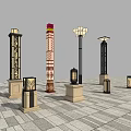 Outdoor Garden Lights with Decorative Patterns and Multiple Column Designs for Outdoor Spaces 3d model