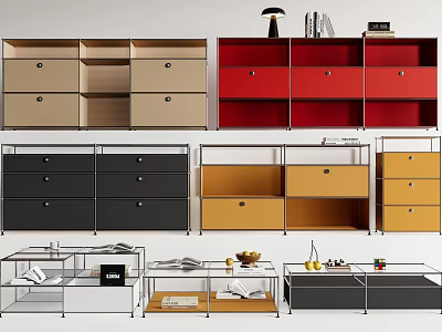 Modern Decorative Cabinets In Various Colors With Drawers And Shelves Interior Design 3d model