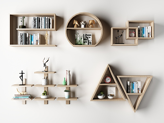 Nordic Wall Shelf Jewelry Bookshelf Book Ornaments Combination 3d model