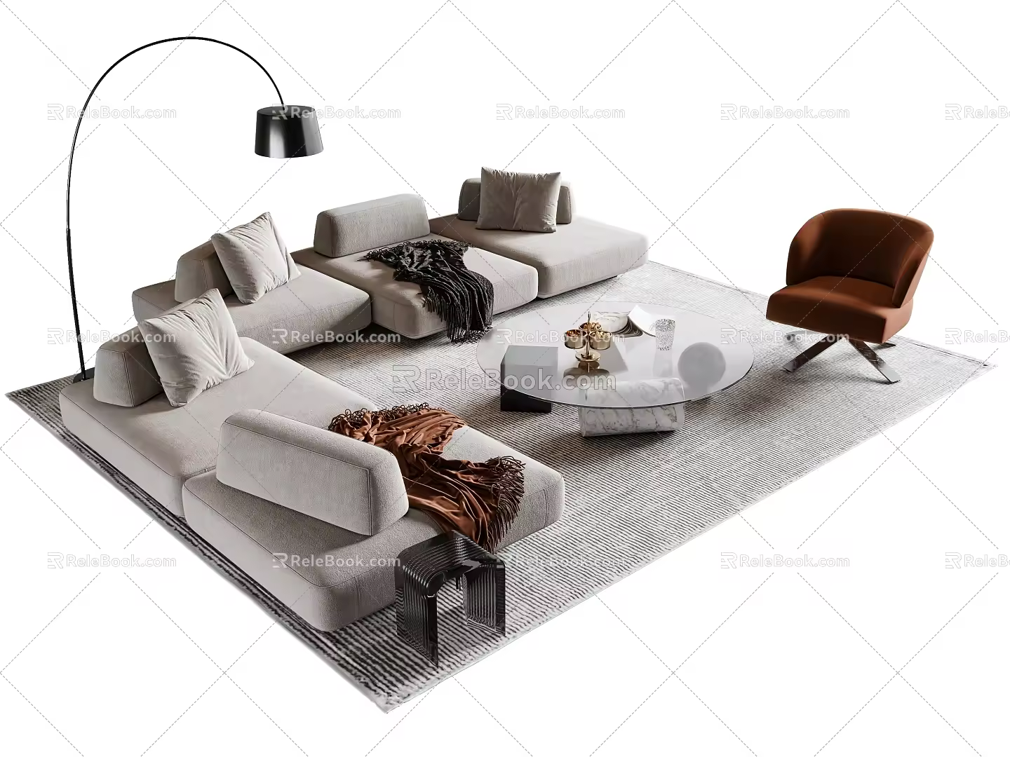 Modern Sofa Coffee Table Combination Multi-person Sofa Leisure Sofa Floor Lamp 3d model