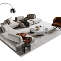 Modern Sofa Coffee Table Combination Multi-person Sofa Leisure Sofa Floor Lamp 3d model