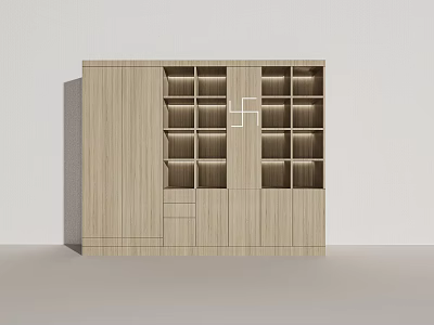 Modern Minimalist Wooden Display Cabinet With Multiple Compartments And Light Wood Tone 3d model