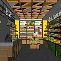 Fruit Store With Variety Of Fresh Fruits On Well Arranged Green Shelves And Modern Counter