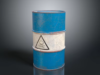 Vintage Blue Oil Barrel With White Stripe And Skull Hazard Symbol 3d model