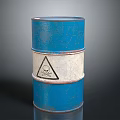 Vintage Blue Oil Barrel With White Stripe And Skull Hazard Symbol