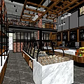 Dessert Shop Interior Design With Open Layout Marble Display Cases Wooden Ceiling And Fresh Fruit Decorations