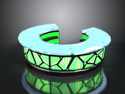 Modern Circular Home Living Table with Light Blue Top and Green Transparent Geometric Base 3d model