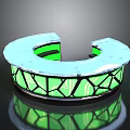 Modern Circular Home Living Table with Light Blue Top and Green Transparent Geometric Base