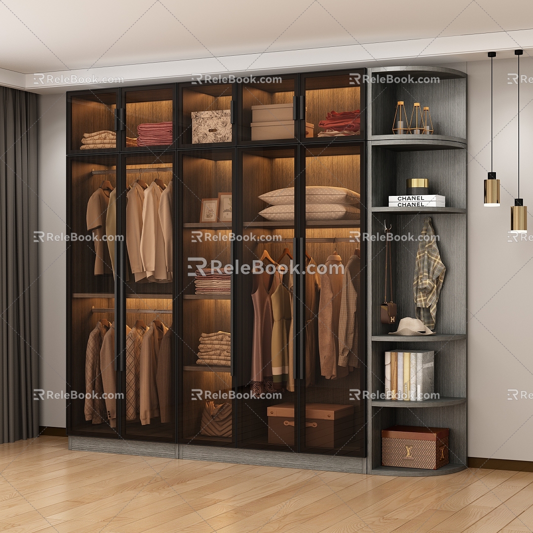 modern glass door wardrobe clothes quilt 3d model