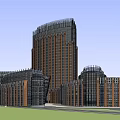 Modern Office Building Featuring Unique Tower Design And Curved Annex Structures 3d model