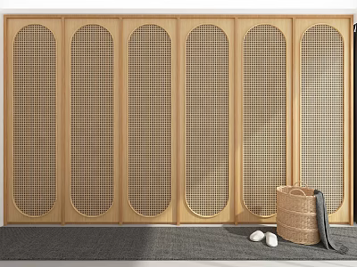 Wooden Six Door Wardrobe With Circular Lattice Design In Minimalist Style 3d model