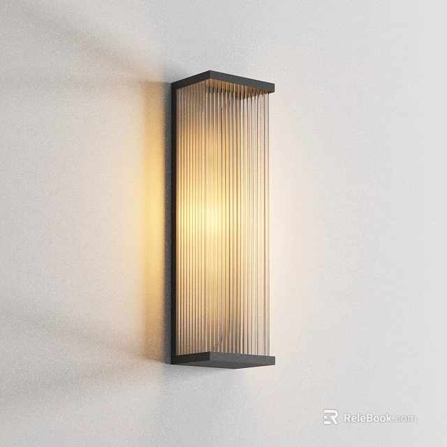 Modern Vertical Stripes Wall Light with Black Frame and Warm Illumination on White Wall 3d model 