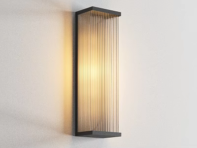 Modern Vertical Stripes Wall Light with Black Frame and Warm Illumination on White Wall 3d model