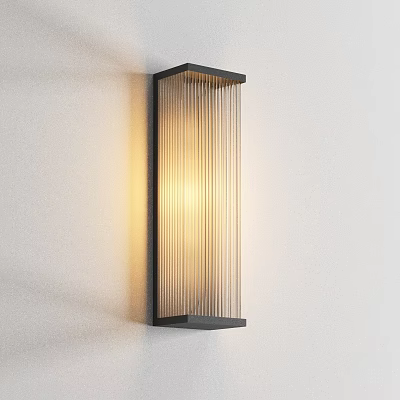 Modern Vertical Stripes Wall Light with Black Frame and Warm Illumination on White Wall 3d model