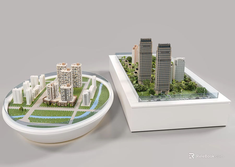 Commercial Equipment Architectural Models Featuring High Rise Buildings And Green Areas 3d model 
