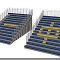 Public Tiered Stadium Chairs In Blue Featuring Yellow Stripes And Railings