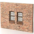 Vintage Red Brick Building Exterior Wall With Two Arched Windows