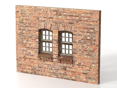 Vintage Red Brick Building Exterior Wall With Two Arched Windows 3d model