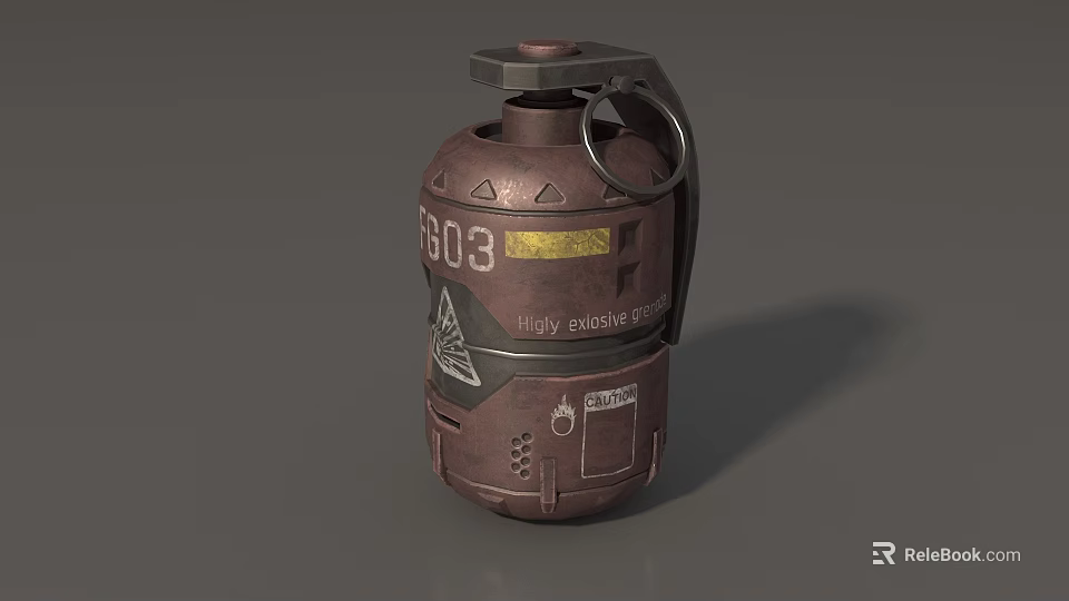 Rusty Brown Military Grenade With 603 Number High Explosive Label And Triangle Symbols 3d model 