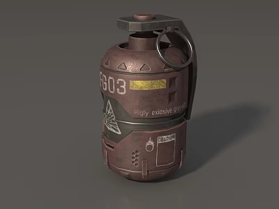 Rusty Brown Military Grenade With 603 Number High Explosive Label And Triangle Symbols 3d model