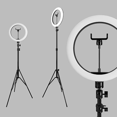 Different Sizes Ring Lights With Tripod Stands And Clamps For Photography Use 3d model
