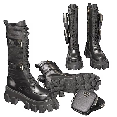 Black Leather Combat Boots With Lace Up Platform Soles And Buckles 3d model Black Leather Combat Boots With Lace Up Platform Soles And Buckles 3d model