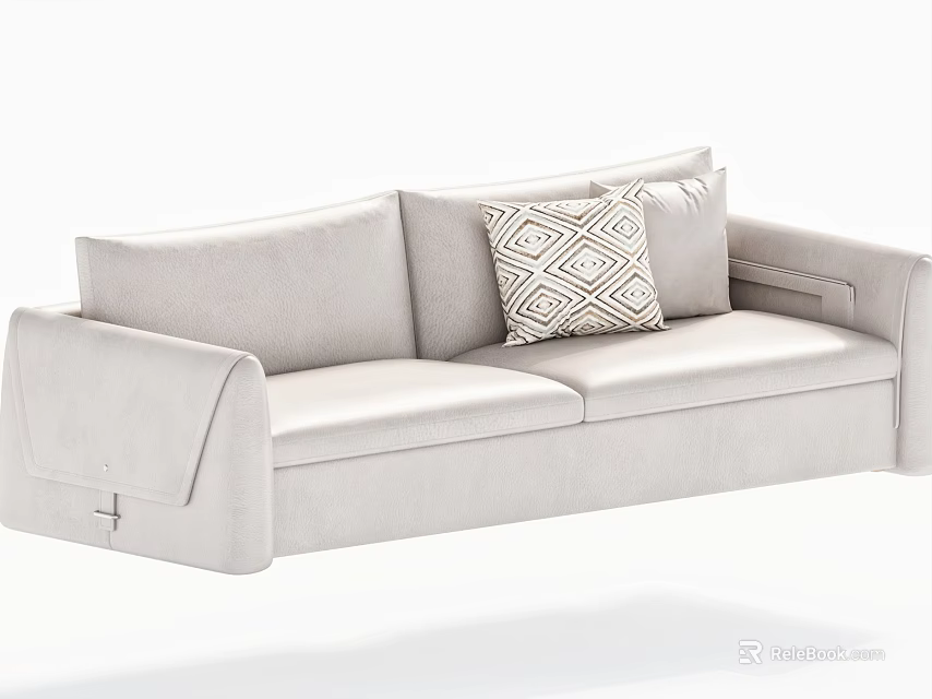 Modern Upholstered Light Gray Two Seater Sofa With Geometric Cushions 3d model 