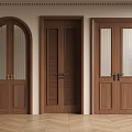 Wooden Double Doors With Arch Panel And Glass Insert Design For Interior Room Entrance