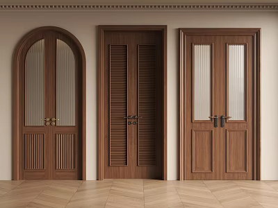 Wooden Double Doors With Arch Panel And Glass Insert Design For Interior Room Entrance 3d model