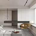 Elegant Modern Living and Dining Room Interior Design With Projection Screen And Fireplace
