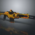 Modern Tactical Weapon With Yellow Red Camouflage And Double Barrel Design