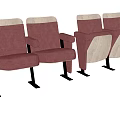 Burgundy Upholstered Public Chair With Wooden Backrest Armrests And Metal Frame